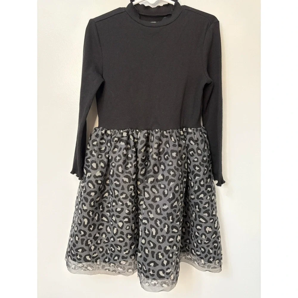 Girls 5T Party Dress Black Ribbed Leopard Tulle Skirt Old Navy‎